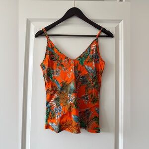L’Agence Tropical Floral Print V-Neck Top